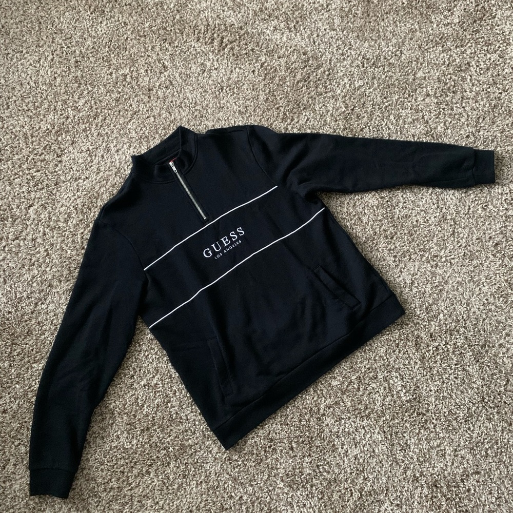 Mens Black Half Zip Guess Sweater. Size Medium